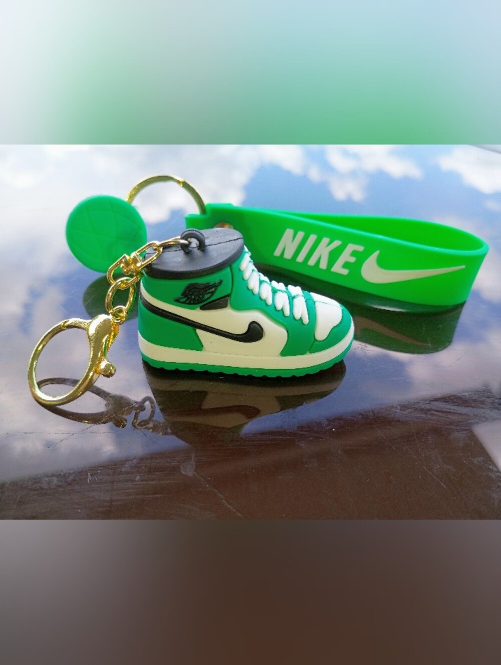Nike Green & White High-Top Sneaker Keychain with Black Accents